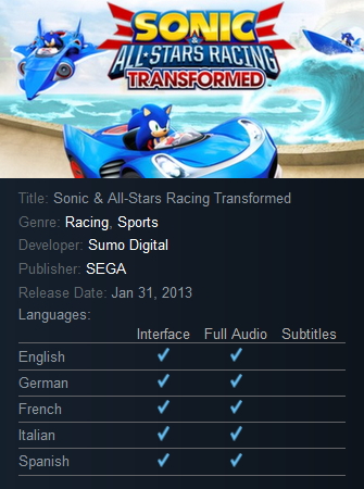 Sonic & All-Stars Racing Transformed Steam - Click Image to Close